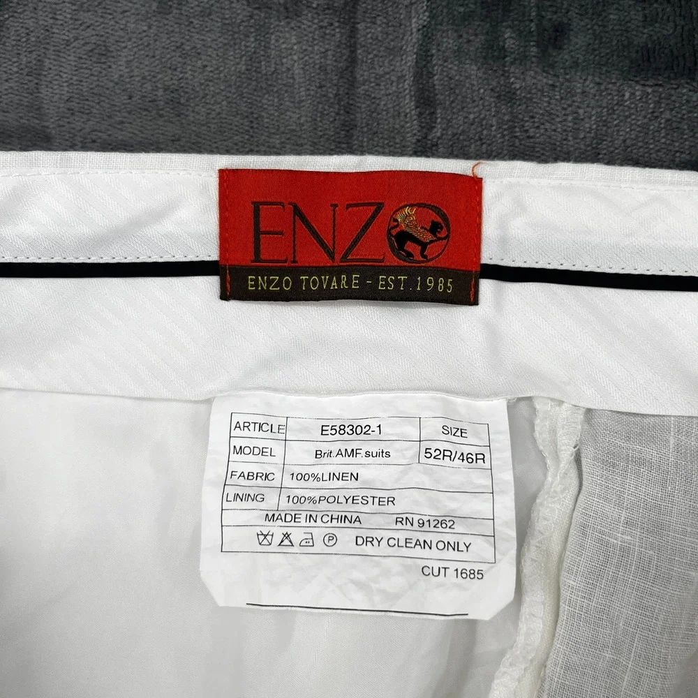 Vintage Enzo Tovare 100% Linen Chino Pants Men's 42x27 White Summer Lightweight